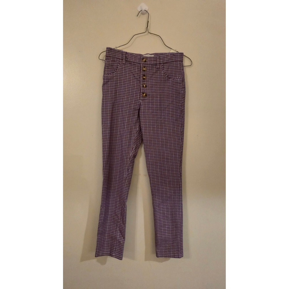 Urban Outfitters Plaid High Rise Button Fly Skinny Pants Purple Orange US 4